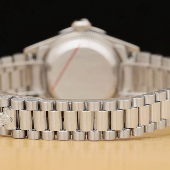 ROLEX LADIES DATEJUST SILVER FACTORY DIAMOND PLATINUM PRESIDENT WATCH - Picture 6 of 9